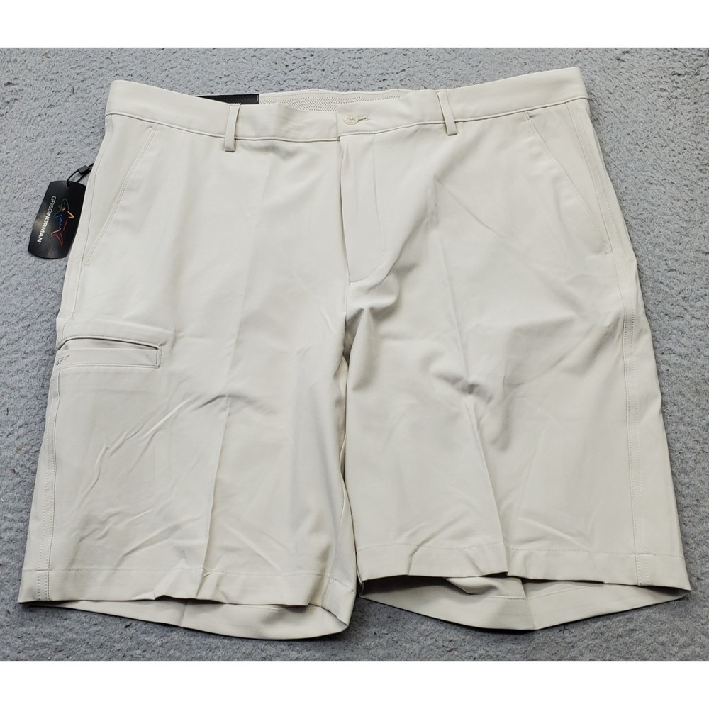 Greg Norman Golf Cargo Shorts Men 38 Tan Performance Flat Front Moisture Wicking